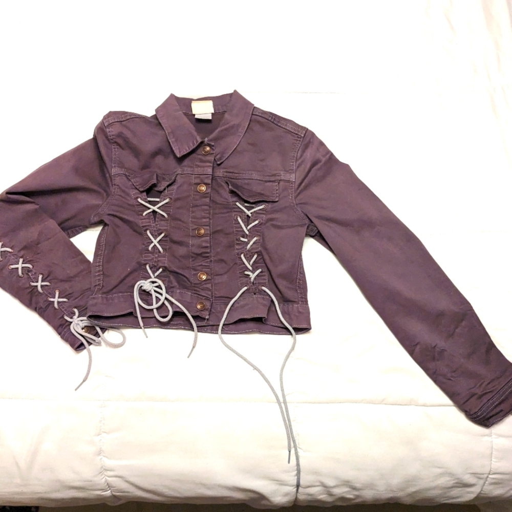 Todd Oldham Jeans Cropped Plum Jacket With Laces Size Small